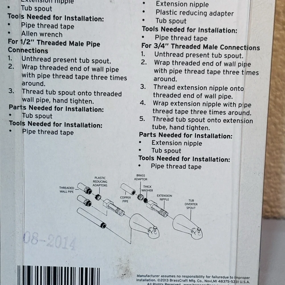 Peerless Universal Diverter Tub Spout Fit 1/2